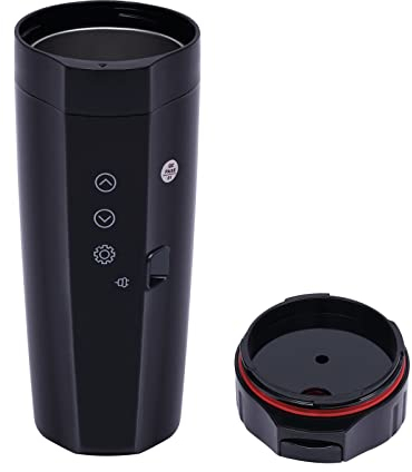 Begoniape Reise Elektrischer Wasserkocher, 350ml Tragbare Heizbecher 304 Edelstahl Thermoskanne mit Touchscreen und Temperaturanzeige Elektrischer Teekessel für Tee, Milch, Kaffee 12V/24V 20-95°C