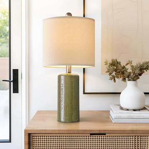 G-SAFAVA 20.25 Small Single Table Lamp for Bedroom Modern Ceramic Nightstand Lamp Farmhouse Bedside Lamp Boho Living Room End Side Table Lamp, Green