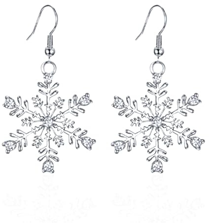 Boucle d'Oreille Noel Femme Argent Boucles d'oreilles Pendantes de Noël Boucle d'oreille Flocon de Neige Boucles d'Oreilles Femme Noël Cadeau de Bijoux Noel Femmes Filles