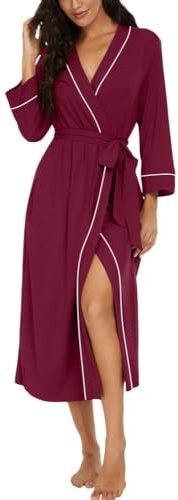 PrinStory Women Dressing Gowns Causal Kimono Robes Long Bathrobe Soft Womens 3/4 Sleeve Ladies Loungewear