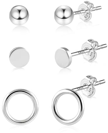 ALEXCRAFT Set Orecchini Donna Argento 925, 3 Paia Orecchini Punto Luce, Anallergici Orecchini Piccoli Orecchini Bottone Per Donna