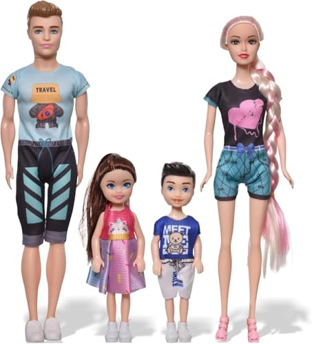 Funfy Ensemble de Poupées Parents et Enfants|Multicolore|Les Poupées Parents Ont Un Corps Solide en Plastique de 11 Pouces|Une Famille Complète – Père, Mère, Garçon et Fille pour Un Jeu Imaginatif