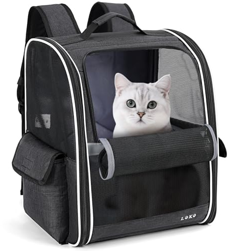 Lekespring Zaino per Cani Gatti Per Animali di Taglia Media Piccola 2-8 kg, Trasportino Gatto Zaino Portatile Pieghevole con Finestra in Rete, Traspirante Zaini Porta Cane per Viaggo Campeggio, Nero