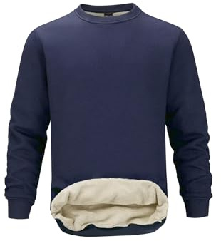 PrimeCrest Felpa Uomo Invernale Senza Cappuccio Pile Maglione Termica Pullover Lavoro Girocollo Calda Felpe Sportiva Felpata Imbottita Cotone Casual Sherpa Tecnica Manica Lunga Blu 3XL