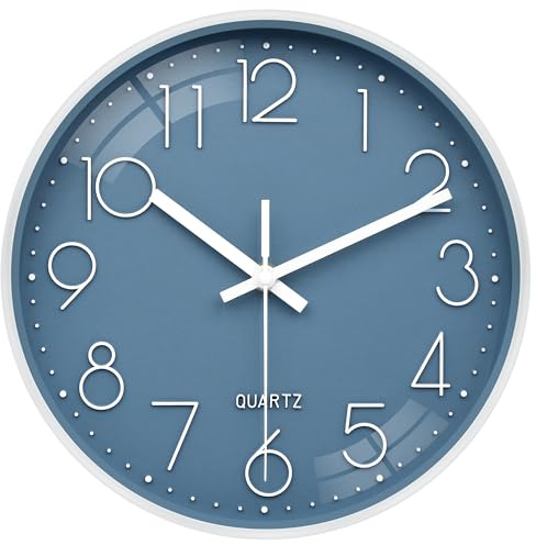 VIKMARI Reloj de Pared Moderno y Sencillo 25 cm Silencioso Color Azul Funciona con Pilas Decorativo para Niños Salón Dormitorio Cocina Oficina Baño (Azul)