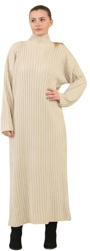 janisramone® Womens Ribbed Knitted Maxi Dress Funnel High Neck Long Sleeve Jumper Dress Warm Pull Over Comfortable Long Knitted Jumper Dresses