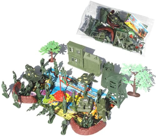 MAJORMENCH Juego de Juguetes Modelo Militar para Niños 37 Piezas de Plástico, Incluye Soldados, Vehículos Blindados y Aviones para Ejercitar la Imaginación en Juegos de Estilo Aleatorio
