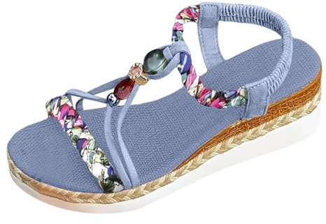 Bohemiska sandaler gladiatorsandaler – damsandaler med fotvalvstöd slip på plattform mjuk kudde ortopedisk sandal färgglada flätade pärlor slunga rygg sandal eleganta Espadrillos sula skor