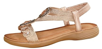 Sandalias Cuña Mujer Verano Platafoma Zapatos Sandalias planas con tiras en T y cuentas para mujer con piedras preciosas de colores y elástico Deportivas Zapatos Talla 41