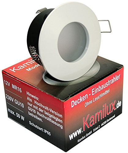 Kamilux 12V Niedervolt 3Watt tageslichtweiss/kaltweiss, SMD LED Feuchtraum Einbaustrahler Aqua Bad & Dusche Schutzklasse IP65 in weiss
