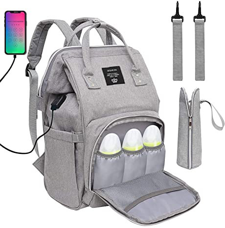 Sac à dos à langer pour bébé, sac à langer multifonction étanche avec port USB pour maman et papa, grande capacité, Gris, taille unique