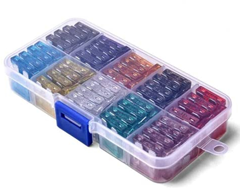 Standard Auto-Sicherungen, Sortiment mit 80 Flachsicherungen für Pkw, Lkw, 2 A, 3 A , 5 A, 7,5 A, 10 A, 15 A, 20 A, 25 A, 30 A, 35 A, mit Aufbewahrungskoffer mit Sicherungsclip