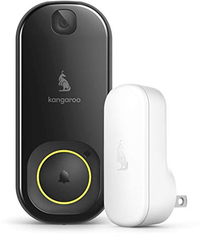 Kangaroo Caméra de sonnette intelligente + carillon intérieur | Photographie de mouvement à la porte | Notifications push photo, WiFi requis | Pas de câblage