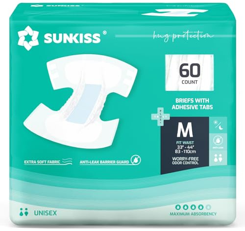 SUNKISS TrustPlus Adult Diapers with Tabs, Unisex, Medium, 60 Count