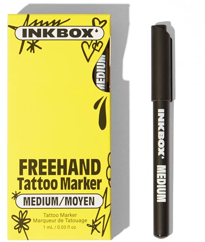 inkbox Freehand Tattoo Marker - Medium, Draw on Skin, Long-Lasting 1-2 Weeks, Temporary Tattoo Pen, For All Artists, Water Resistant For Now Ink - Fades Naturally, 1-Pack - Medium-Tip Marker