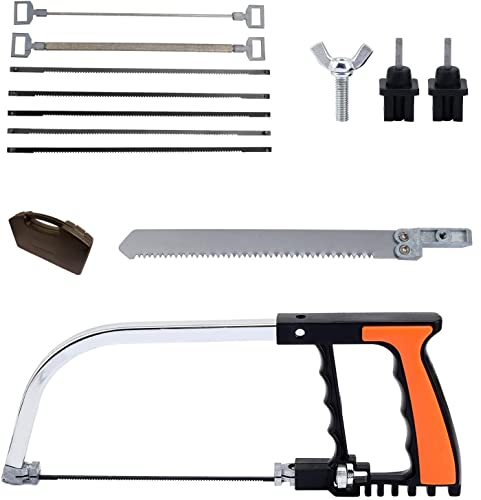 12in1 Hand Bügelsäge Set | multifunktions Handsäge für Camping & Outdoor | mini Universal Drahtsäge mit Koffer | Kappsägen für Metall, Kunststoff, Glas, Fliesen & Holz | Laubsäge Sägebogen | Kurzsäge