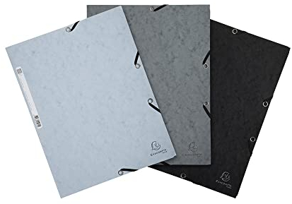 Exacompta 55571E 3er Pack Einschlagmappen Camaieu. Aus Colorspan-Karton 3 Innenklappen und 2 Gummizügen DIN A4 farbig sortiert(grau, hellgrau, schwarz) Sammelmappe Dokumentenmappe für Büro und Schule