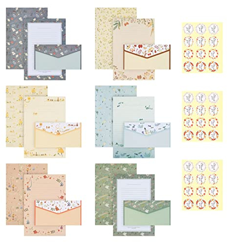 Vicloon Briefpapier mit Umschlag Set, 54 Stück Briefumschlag Briefpapier Set, 36 Blatt A5 Briefpapier mit 18 Umschlägen, 6 Florale Stile Briefpapier und Umschläge für Einladungskarten Glückwunschkarte