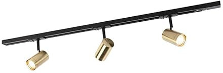 QAZQA Moderno Sistema de iluminación de riel inteligente negro con dorado monofásico de 3 luces con Wifi GU10 - Iconic Jeana Aluminio Alargada Adecuado para LED Max. 3 x 4.8 Watt