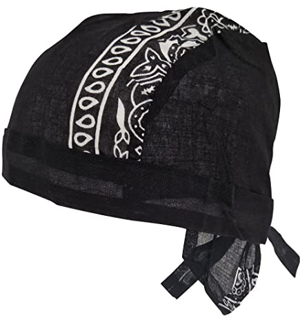 Black Paisley Zandana Tie Bandana Style Fitted Skull Cap Biker Durag Cotton Breathable Sports Hat