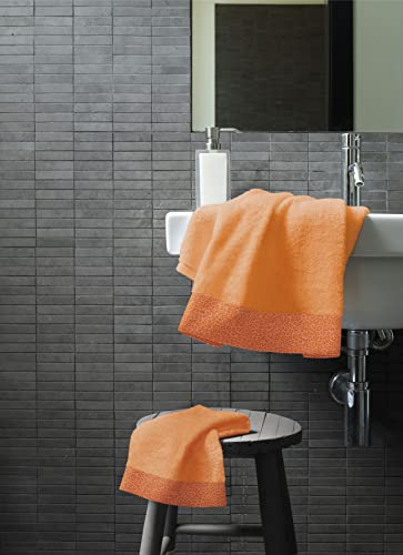 Bassetti Set 1 + 1 Zwei 2 Stück Frottee Gästebad 40 x 60 cm + Handtuch 60 x 110 Handtücher 100 % reine Baumwolle Jacquard 430 g/m² (Orange 03)