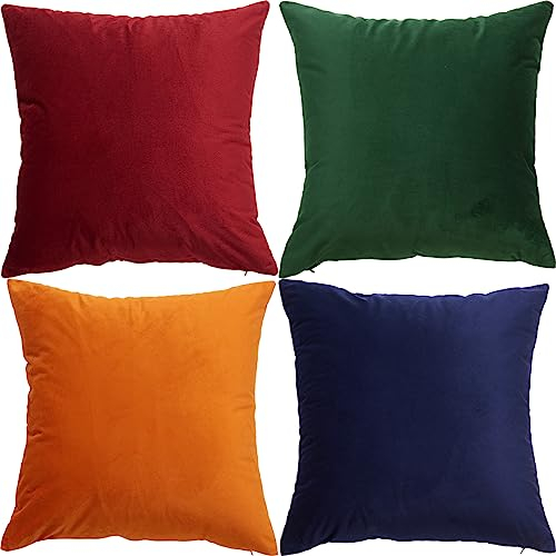 GONOVE Kissenbezüge 45x45cm Weicher Samt Bunte Plain Kissenbezug 4er Set Dekorative Kissenhülle Zierkissenbezüge Kissen für Sofa Couch Zuhause Wohnzimmer, Rot Orange Serie
