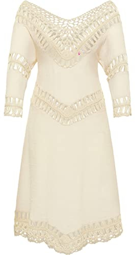 IKITA Tunikaklänning för kvinnor, mini med virkdel 19322914-IK01, yllvit, XL/XXL, tunika klänning mini med virkad part, XL/XXL