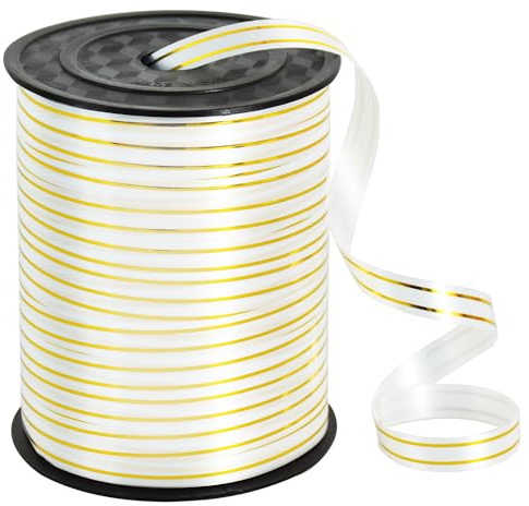 TONIFUL 250 Yards White Gold Curling Ribbon Balloon String Gift Wrapping | Ribbon for Gift Wrapping Balloons Curling String for Bouquets Crafts Birthday Graduation Christmas New Year Decorations