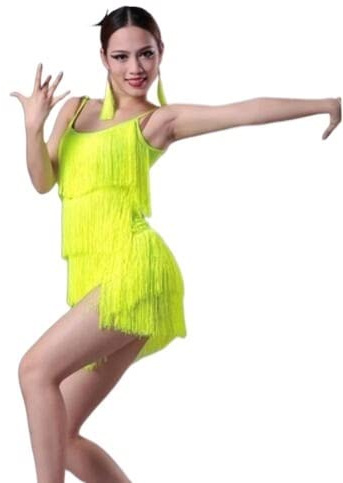 BDXMKS Latinamerikanska dansklänningar Latin Balklänning Modern Dam Tofs Frans Dans Klänning Tango Dans Kostym Sexig Röd Svart, grön, Height 140 to 150cm