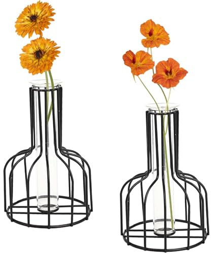 2 vasi per fiori neri con cornice in metallo, vetro trasparente, provetta, decorativi, piccoli vasi per gemme, regali per matrimoni, decorazione di fiori da tavolo, decorazione per interni, soggiorno