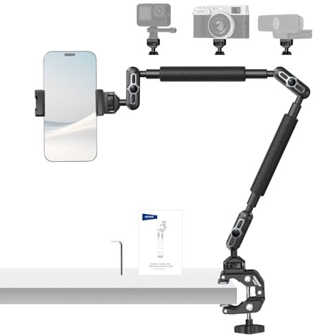 NEEWER 22 Brazo Mágico con Abrazadera Soporte para Móvil con Cámara de Escritorio con Brazo Articulado Doble Rótula 1/4 3/8 Rosca para ARRI Compatible con iPhone DSLR Action Camera Luz Video,UA057