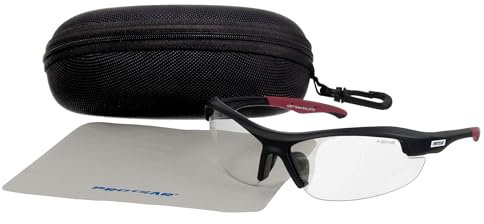 PROTEAR Lunettes de sécurité avec étui pour protection des yeux, anti-buée, résistant aux rayures, UV 400, ANSI Z87+ Lunettes de sécurité pour la chasse, le cyclisme, la conduite (noir rouge)