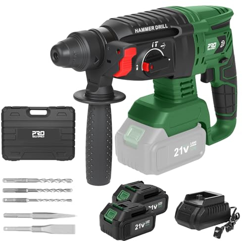 Prostormer 1-1/8 Brushless Rotary Hammer Drill, 5000 BPM 2 Joules Cordless Hammer Drill with 4 Modes, Safety Clutch, 2pcs 3.0Ah Batteries and Charger for Concrete