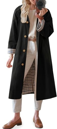 TITOMD Long Trench Coat Single Breasted Check Lining Classic Collar Fall Overcoat Fashion Outerwear