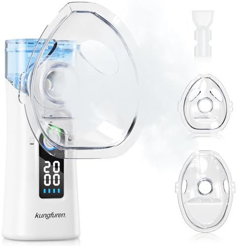 Portable Nebuliser for Adults and Kids: Rechargeable Electric Inhalators for Adults with 20-Minute Timer - Low Noise Nebuliser for Travel Home Office Use with Adult and Child Masks and Storage Bag