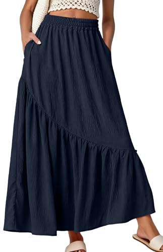 GRECERELLE Maxikjol för kvinnor, långa sommarkjolar för kvinnor, elastisk midja, boho blommig A-linjekjol med fickor och volangfåll för semester och vardagskläder