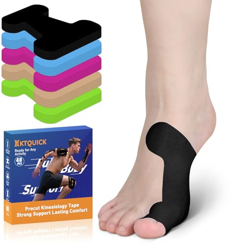 KTQUICK Precut Bunion Tape for Big Toe, 40 PCS, 20% Stronger Adhesive,Black