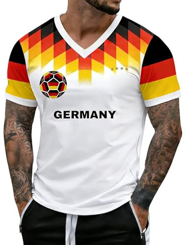 Camiseta de Fan para Aficionados alemanes: Camiseta de Manga Corta con Cuello Redondo para el Campeonato de fútbol, cómoda para el día del Partido para Uso Informal, de poliéster, Holgado y Suave