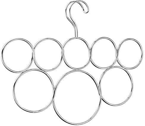 iDesign rangement suspendu à anneaux, rangement foulard en métal pour ne plus froisser, porte écharpe, cravates et ceintures, argenté