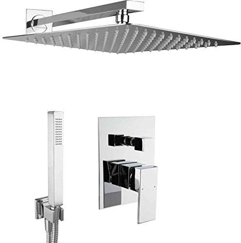 PaulGurkes Unterputz Duschsystem 40cm Komplett Set Regendusche Wandarm Rainshower Tropendusche XXL Luxusdusche Duschtempel Duschsäule Duschset Einbaufertig Komfort eckig