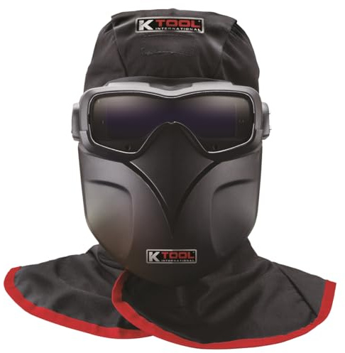 K Tool International 70046 Auto Darkening Welding Goggle Kit for Garages, Repair Shops, and DIY, Lightweight, 5-13 Adjustable Shades, Fire Retardant Hood, Bump Cap, Shield and Carrying Bag, Black/Red
