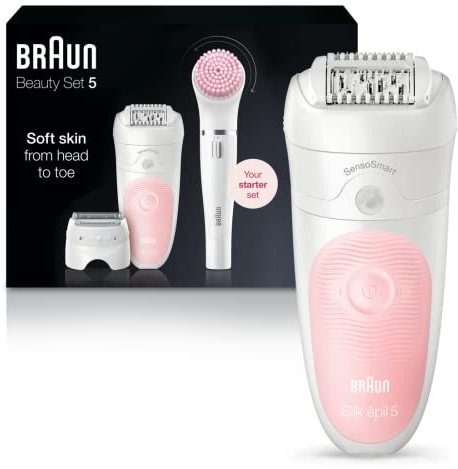 Braun SE5-895 Epilator, Hair Removal Device, Epilator for Women, Includes Shaver and Facial Cleansing Exfoliator Brush Attachments, Waterproof, Cordless and Rechargeable