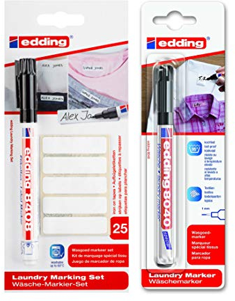 edding 8040 Wäschemarker, Textil-Stift zum permanenten Kennzeichnen von Textilien und Kleidung - Waschfest und kochfest (+ Wäsche-Markier-Set (inkl. 25 Etiketten))