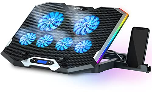 TopMate C11 Laptop-Kühler RGB Gaming Kühlpad für 15,6-17,3 Zoll Laptop, Laptop Lüfter Kühlständer mit 6 Leisen Blau Lüftern und 5 Höhenverstellbar, mit LCD Bildschirm und 2 USB Ports, 1 Telefonständer