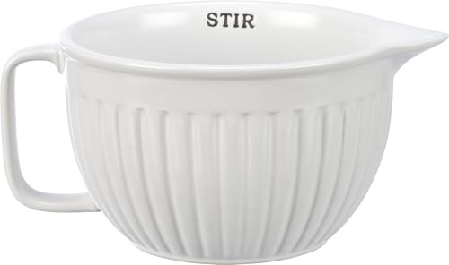 Primitives by Kathy Ribbed Texture Stoneware Batter Mixing Bowl (Stir), 7 x 5.25 x 3.25, White