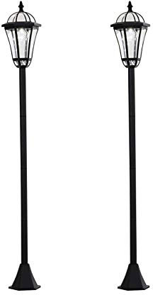 Outsunny 2 Farolas Solares de Jardín con 2 Luces LED Blanca 6000K Impermeable IP44 Sensor de Noche Set de 2 Farolas de Exterior para Camino Terraza Patio 18,5x18,5x129 cm Negro