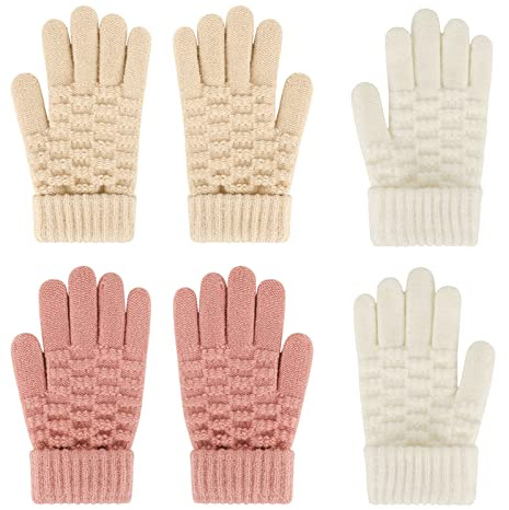 Jupsk Gants Enfant Hiver en Tricot Gants Magiques Chauds et Extensibles pour Garçons et Filles, de 4 à 9 ans, 3 paires