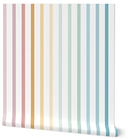 Peel & Stick Wallpaper 3ft x 2ft - Pastel Rainbow Vertical Stripes Custom Removable Wallpaper by Spoonflower