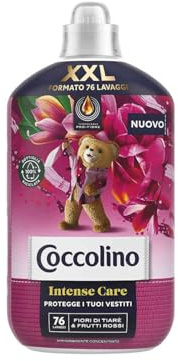 Coccolino Suavizante concentrado de flores de tiaré y frutas rojas, suavizante para lavadora Intense Care con tecnología Pro-Fibras, formato XXL hasta 76 lavados, 1750 ml