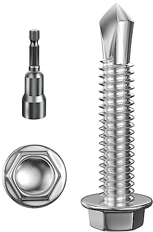 Wensilon (250Pcs)#10×1 Hex Washer Head Self Drilling Screws, 410 Stainless Steel Metal SheetScrews，TEK Screws, Sheet Metal Self Tapping Screws